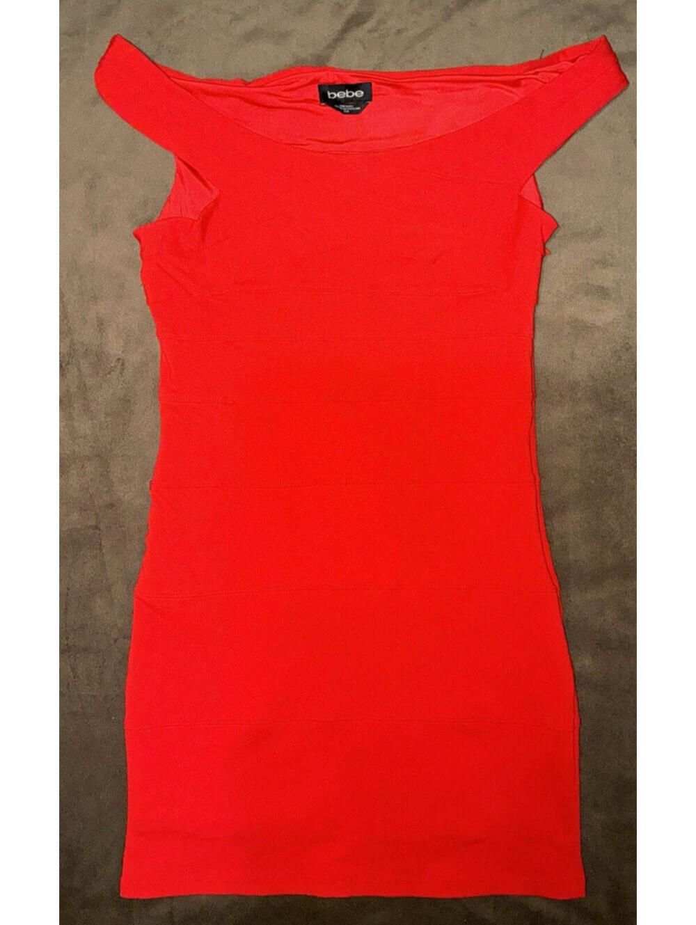 Bebe Red Bodycon Dress Off Shoulder Stretch Mini Sz M Club Party Date Y2K Glam